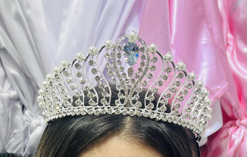 כתר לכלה אבני קריסטל משולב פנינים